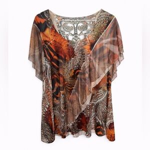 🦋 Orange Appliqué Butterfly Blouse